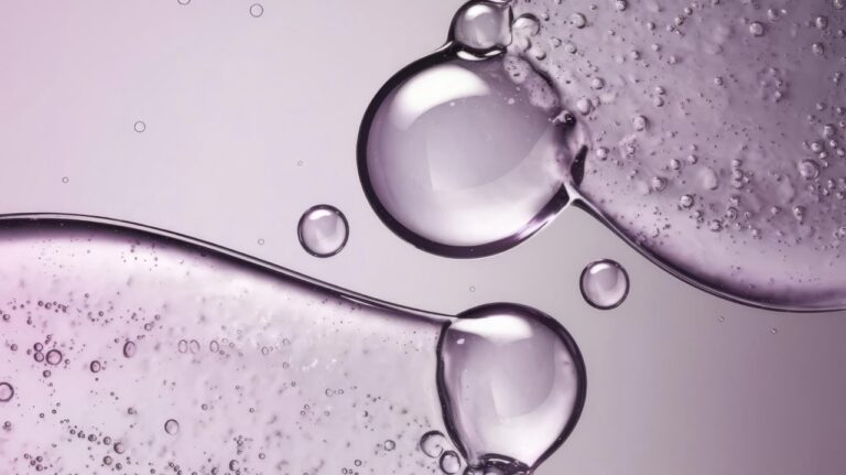 Close up of hyaluronic acid gel serum texture with water droplets for skin hydration