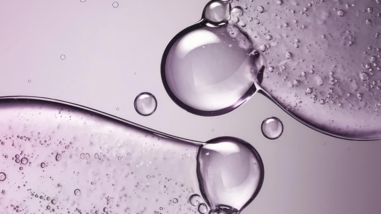 Close up of hyaluronic acid gel serum texture with water droplets for skin hydration