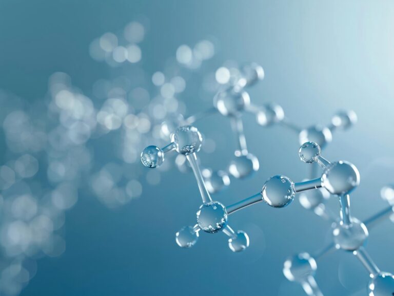 3D abstract illustration of a glossy peptide skincare molecular on a soft blue background, representing advanced scientific skincare ingredients for oily skin.